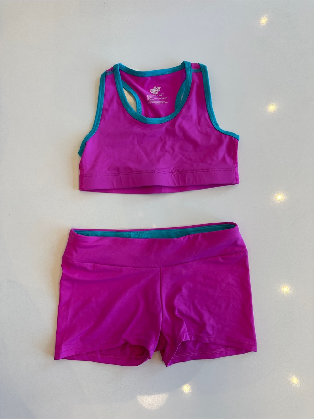 Girls Magenta Active Matching Set w/ Blue Trim for Dance, Gymnastics or Sports
